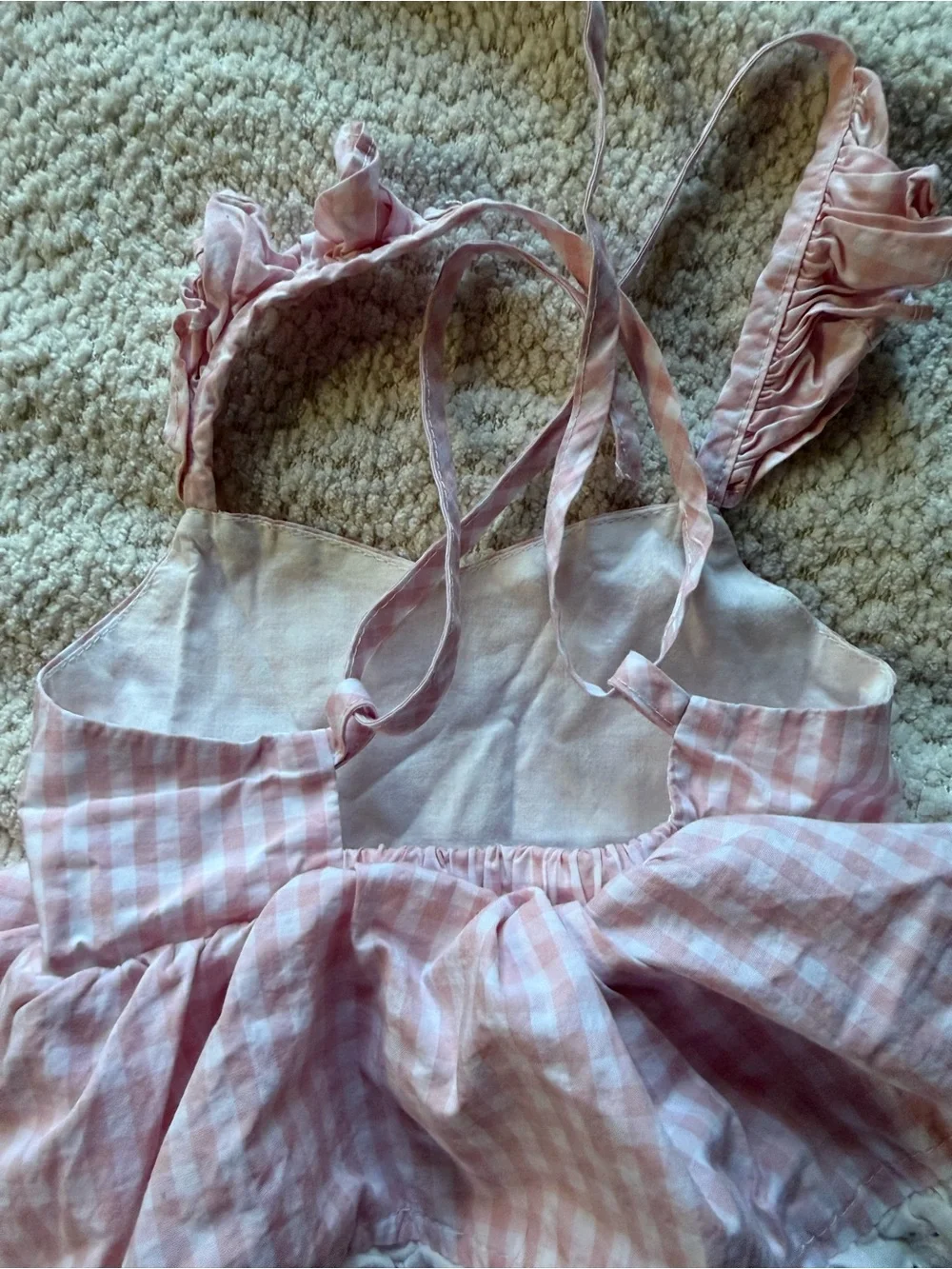 Arabella & Rose Pink Gingham Ruffled Baby Romper with Lace Trim Size 0-3 Months